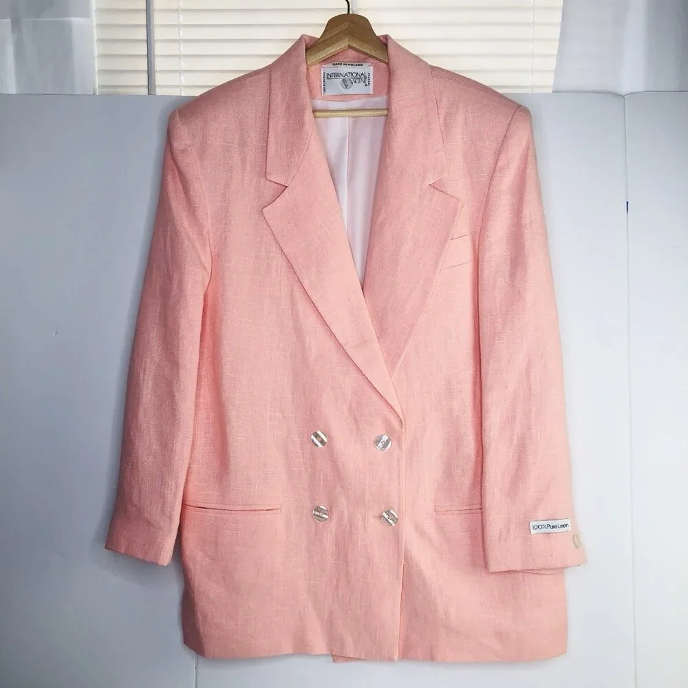INTERNATIONAL SCENE Men 100% Linen Blazer XL Double Breasted Groom Wedding Guest